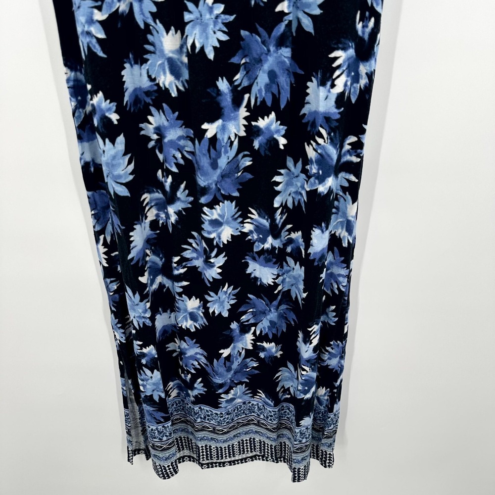 J. Jill Maxi Dress Womens S Blue Black Floral Print Sleeveless Pleated Side Slit - Picture 7 of 10